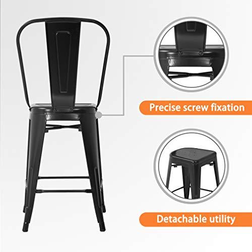 Metal Bar Stool Set of 4 Counter Height Barstool with Back 24 Inches Seat Height Industrial Bar Chairs Patio Stool Stackable Modern Kitchen Stool Indoor Outdoor Metal Bar Stool Kitchen Stools (Black) - CookCave