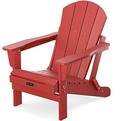 SERWALL Folding Adirondack Chair Weather Resistant for Patio - New Red - CookCave