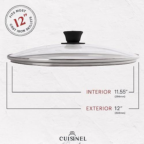 Cuisinel Cast Iron Skillet with Lid - 12"-Inch Frying Pan + Glass Lid + Heat-Resistant Handle Cover - Pre-Seasoned Oven Safe Cookware - Indoor/Outdoor Use - Grill, BBQ, Fire, Stovetop, Induction Safe - CookCave