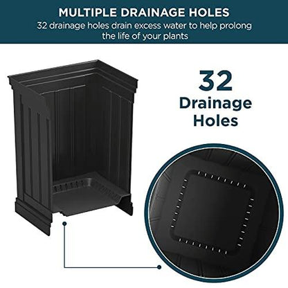 Verel 20 Inch Square Planter - Tall Planter with 32 Drainage Holes – Indoor and Outdoor Flower Pots for Front Door, Patio and Deck (Black) - CookCave