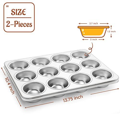 P&P CHEF Muffin Pan Cupcake Baking Pan Set of 2, 12 Cups Muffin Tin Tray, Stainless Steel Muffin Pans for Baking Mini Cake Muffin Tart Quiche, Oven & Dishwasher Safe, Non-toxic & Heavy-duty - CookCave