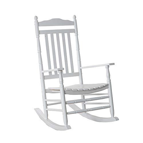 BplusZ Outdoor Wooden Rocking Chair for Patio and Porch - Traditional Indoor Outside Furniture Rocker for Lawn, Backyard and Garden, White - CookCave