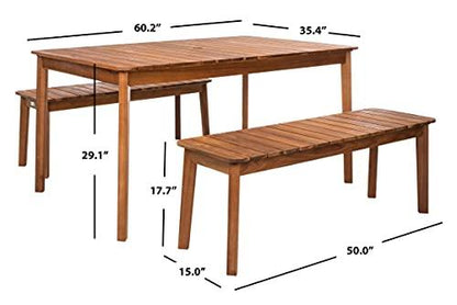 SAFAVIEH Outdoor Collection Europa Natural Acacia Wood 3-Piece Patio Dining Set PAT7082A - CookCave