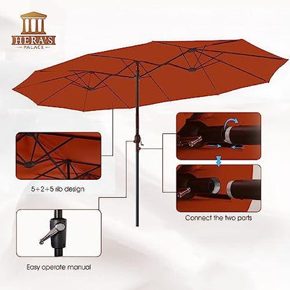 HERA'S PALACE 13ft Rectangle Patio Umbrellas, Large Outdoor Umbrella with Crank, Powerful UV Protective, Table Umbrella Outdoor Patio for Backyard, Pool, Garden, Deck - CookCave