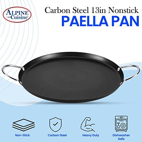 Alpine Cuisine Nonstick Round Paella Pan, 13-Inch, Black Carbon Steel, Oven Safe, Non-Magnetic - CookCave