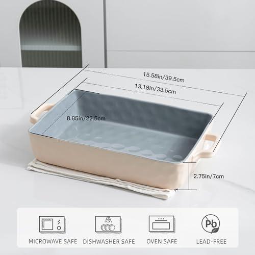 Fun elements Ceramic Baking Pan, 9 x 13 inch Rectangular Bakeware with Handles for Casserole Dishes, Cakes, Lasagna Plates, Parties and Everyday Use (Grey) - CookCave