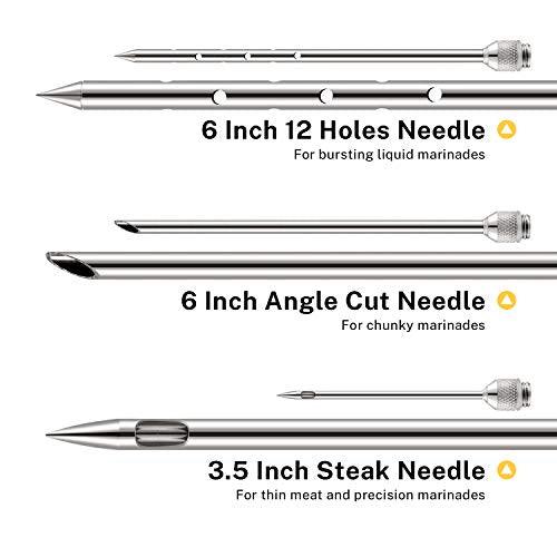 X-Chef Meat Injector Syringe, Stainless Steel Turkey Marinade Injector for Food Flavor BBQ Grill Smoker with 2oz Capacity Barrel 3 Professional Needles, 3 Cleaning Brushes, 5 O-Rings & Silicone Brush - CookCave