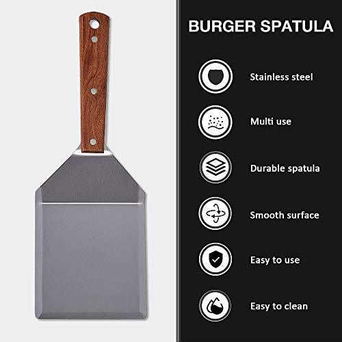 Pharamat Stainless Steel Griddle Hamburger Spatula with Strong Wooden Handle, 13.5 x 5 inches, Heavy Duty Spatula Turner with A Hook, Great for Pancake Flipper, Fish, Eggs, Burgers, Omelet and More - CookCave