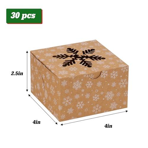 Moretoes 30pcs 4x4x2.5in Christmas Cookie Boxes, Small Xmas Bakery Boxes with Window Brown Kraft Treat Boxes for Holiday Party Favor Pastries, Cupcakes, Donuts Gift Warpping - CookCave