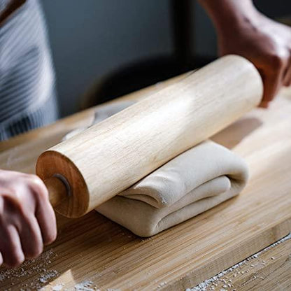 HelferX 17.6 inch Wooden Rolling Pin for Baking - Long Dough Roller for All Baking Needs - CookCave