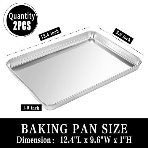 Fire More Baking Sheet Set of 2, Stainless Steel Quarter Sheet Pan Cookie Sheets for Baking, Baking Sheet Pan Oven Tray, Size 12 × 10 × 1 inch, Non Toxic & Heavy Duty & Mirror Finish & Easy Clean - CookCave