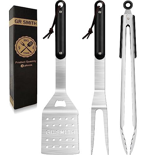 Grill Accessories, 3-Piece BBQ Accessories, GR Smith Stainless Steel Kitchen Set with Spatula, Tongs, & Fork - Perfect for Blackstone Outdoor Griddle, Camping… - CookCave