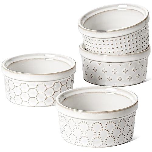 LE TAUCI Ramekins 4 oz, Ramiken for Creme Brulee, Lava Cake,Pudding, Souffle, Small Sauce Bowl,Ceramic Baking Dishes- 3.8 inch, Set of 4, Arctic White - CookCave