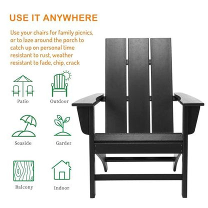 Poly Lumber Adirondack Chair, All-Weather Resistant Outdoor Patio Chairs, Look Like Wood, Pre-Assembled Outdoor Fire Pit Chair for Pool, Deck, Backyard, Garden, Black - CookCave