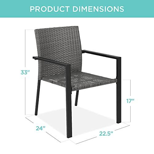 Best Choice Products Set of 2 Stackable Outdoor Wicker Dining Chairs All-Weather Firepit Armchair w/Armrests, Steel Frame for Patio, Deck, Garden, Yard - Gray - CookCave