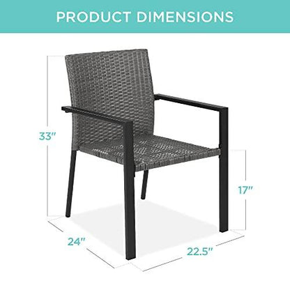 Best Choice Products Set of 2 Stackable Outdoor Wicker Dining Chairs All-Weather Firepit Armchair w/Armrests, Steel Frame for Patio, Deck, Garden, Yard - Gray - CookCave