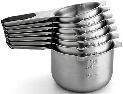 Spring Chef Magnetic Stainless Steel Measuring Cups, Kitchen Tools with Easy to Read Markings for Measuring Dry or Liquid Ingredients, Set of 7, Black - CookCave