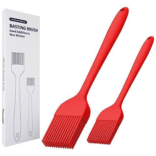 Alljewelrysupplies Silicone Basting Brush Set of Two Heat Resistant Long Handle Pastry Brush for Grilling, Baking, BBQ and Cooking (Red), 8 and 10 Inch - CookCave