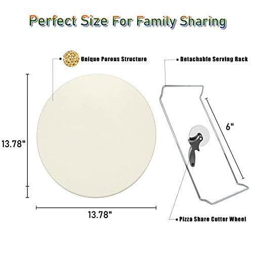13 Inch Round Pizza Stones for Grill and Oven, Cordierite Baking Stones Set with Serving Rack & Cutter, Durable and Safe Cooking Stone Pan for Bread - CookCave