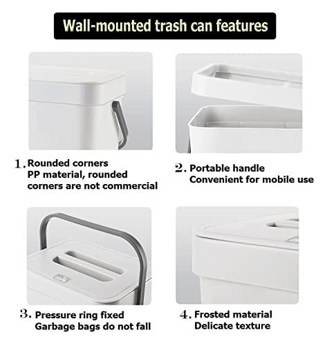 Small Trash Can with Lid Mini Kitchen Hanging Trash Can Tightly Sealed Odor Free, Small Countertop Compost Bin for Scraps from Daily Cooking, Mountable Trash Bin for Kitchen Counter, 5L/1.3 White - CookCave