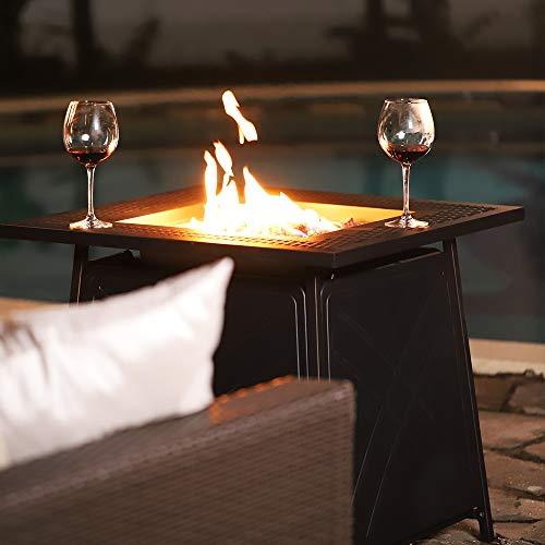 BALI OUTDOORS Propane Fire Pit Table, 28 inch 50,000 BTU Auto-Ignition Outdoor Gas Fire Pit Table, CSA Certification Approval and Strong Steel Tabletop (Square Black) - CookCave