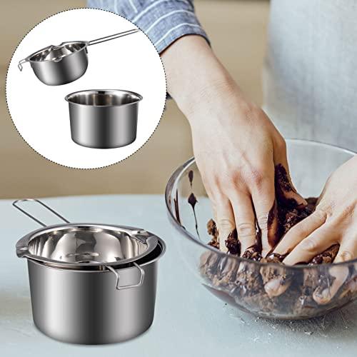 EXCEART 1 Set Double Boiler Pot Stainless Steel Water Boiling Melting Pot with Dual Pour Spout for Candle Butter Chocolate Cheese Caramel 400ml - CookCave