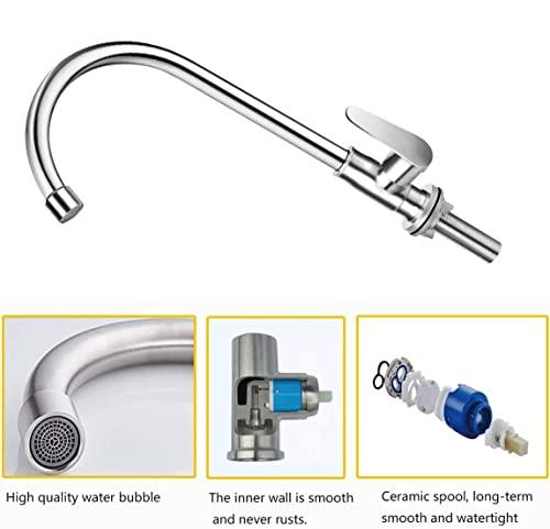 Brushed Nickel Cold Water Faucet Only,SUS304 Stainless Steel Cold Water Kitchen Faucet Single Handle Single Hole Cold Water Faucet for Kitchen,Outdoor, Garden and Bar with Hose and Longer Thread Pipe - CookCave