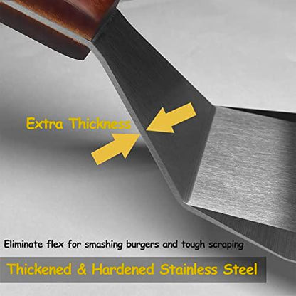 Professional Metal Spatula for Cast Iron Skillets and Flat Top Grills, Full Tang Wooden Handle, Stainless Steel Blade, Smash Burger Spatula Turner for Flipper, Cooking, BBQ, 5 Inch x 3 Inch - CookCave