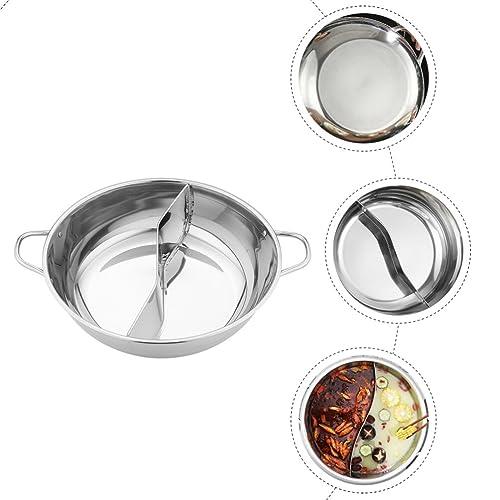 Ciieeo Hot Pot with Divider Stainless Steel Shabu Shabu Pot Chinese Induction Hot Plate Cookware Ramen Cooker Two-flavor Soup Pot Kitchen Dual Sided Stock Pot Silver 28cm - CookCave