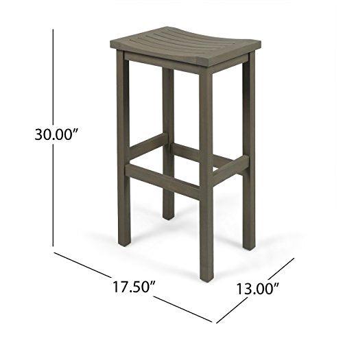 Christopher Knight Home Caribbean Outdoor 30" Acacia Wood Barstools, 2-Pcs Set, Grey Finish - CookCave