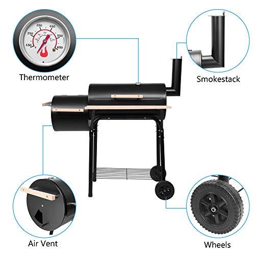 Outvita BBQ Charcoal Grill, Outdoor Patio Barbecue Cooker with Offset Smoker, Wheels and Tray for Balcony Picnics, Party and Camping - CookCave