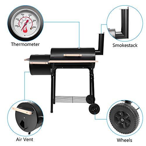 Charcoal Grill with Side Fire Box and Offset Smoker, BBQ Outdoor Picnic, Camping, Patio Backyard Cooking - CookCave