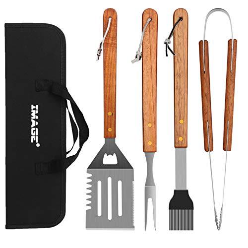 IMAGE Wooded BBQ Accessories Grilling Tools,Stainless Steel BBQ Tools Grill Tools Set for Cooking, Backyard Barbecue & Outdoor Camping Gift for Man Dad Women Barbecue Enthusiasts Set of 4 - CookCave