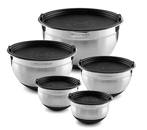 Bellemain Stainless Steel Non-Slip Mixing Bowls with Lids (5 Piece, Silver/Black) - CookCave