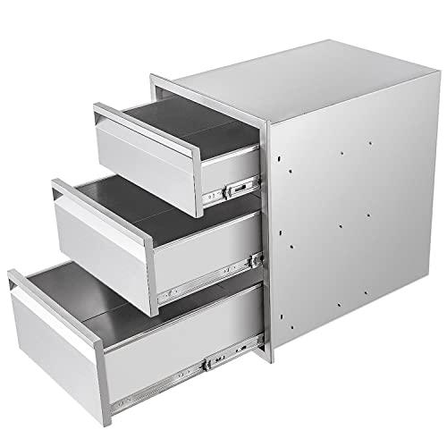 Atatod 14" W Outdoor Kitchen Drawer Stainless Steel BBQ Triple Drawer Flush Mount for Outdoor Kitchen Island(Overall Size:14" W x 21" H x 23" D inch) - CookCave