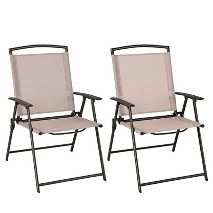 Giantex Set of 2 Patio Folding Chairs - Outdoor Sling Chairs with Armrests and Rustproof Steel Frame, Patio Dining Chairs with Breathable Fabric for Garden, Backyard Poolside Indoors, No Assembly (1) - CookCave
