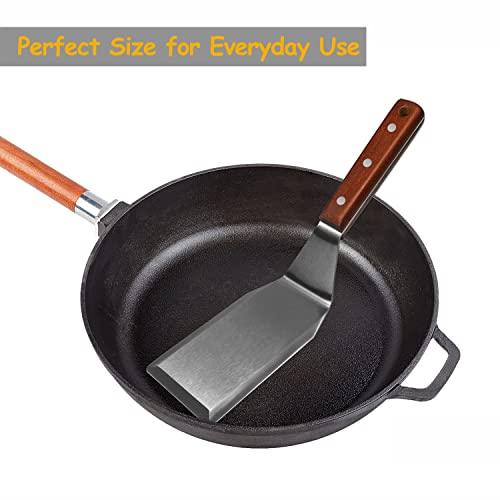 Professional Metal Spatula for Cast Iron Skillets and Flat Top Grills, Full Tang Wooden Handle, Stainless Steel Blade, Smash Burger Spatula Turner for Flipper, Cooking, BBQ, 5 Inch x 3 Inch - CookCave