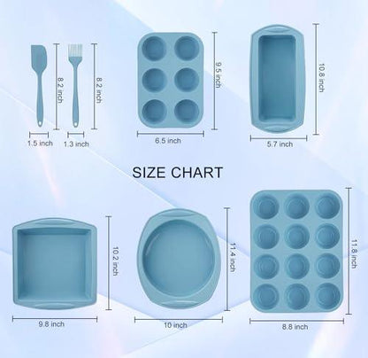 Hansanti 7in1 Silicone Bakeware Baking Set, Kitchen Bake Pans Molds Tray for Oven with BPA Free Round/Square Cake Pan, Loaf Pan, Muffin Pan for Bread Pizza Cheesecake Cupcake Pie Desserts - CookCave