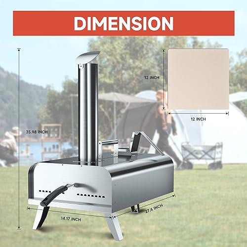 GYBER Henson Outdoor Pizza Oven Portable 12" Stainless Steel Backyard Grill Wood Pellet and Charcoal Fired Pizza Maker for Outdoor Garden or Camping Cooking with Pizza Stone, Foldable Legs - CookCave