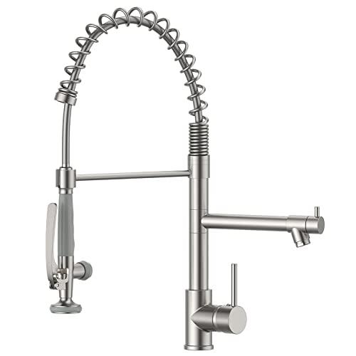 Fapully Commercial Pull Down Kitchen Sink Faucet with Sprayer Brushed Nickel - CookCave