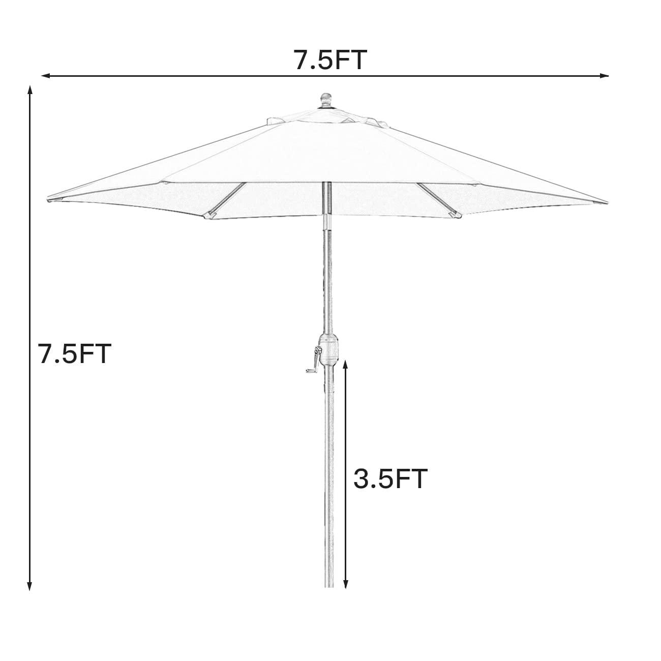 Sunnyglade 7.5' Patio Umbrella Outdoor Table Market Umbrella with Push Button Tilt/Crank, 6 Ribs (Tan) - CookCave