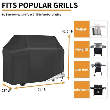 NEXCOVER Grill Cover, BBQ Cover 58 inch,Waterproof BBQ Grill Cover,Fade Resistant Gas Grill Cover, Barbecue Grill Covers, Fits Grill of Weber, Brinkmann, Nexgrill, Black Grill Cover for Outdoor Grill. - CookCave