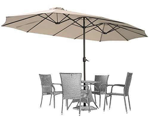 AECOJOY 15x9ft Double-Sided Patio Umbrella Outdoor Market Umbrella Large Sunbrella Table Umbrellas with Crank Air Vents for Deck Pool Patio (1.9" Pole,Beige) - CookCave