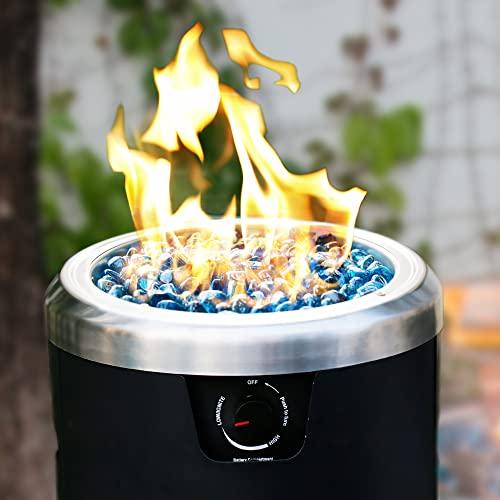 BALI OUTDOORS Round Propane Fire Pit Gas Firepit Fire Column, Blue Fire Glass, 15'' D x 32.6''H, Black - CookCave