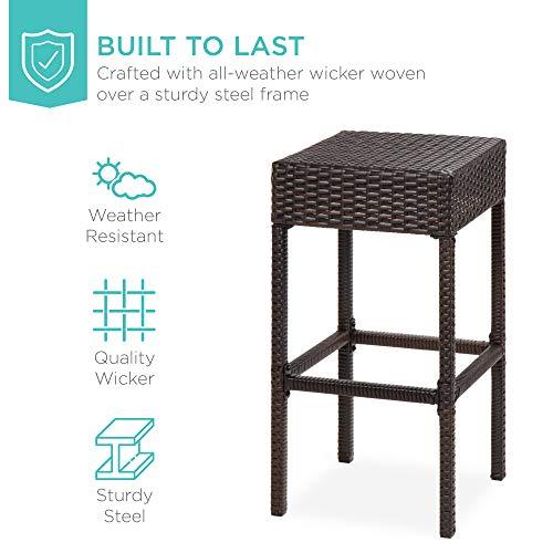 Best Choice Products 5-Piece Outdoor Wicker Bar Table Set for Patio, Poolside, Backyard w/Built-in Bottle Opener, Hidden Storage Shelf, Metal Tabletop, 4 Stools - Brown - CookCave