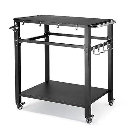 Outdoor Grill Table with Storage for Patio,Double-Shelf Movable Kitchen Cart Island Table on Wheels,20" x 30" Multifunctional Commercial Kitchen BBQ Food Prep Worktable for Grill (Double Layer Black) - CookCave