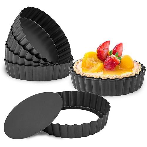 MEICHU 5 Inch Tart Pans 6PCS, Quiche Pans, Nonstick Mini Tart Pans with Removable Bottom, Carbon Steel Reusable Baking Tools - CookCave