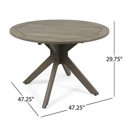 Christopher Knight Home Stanford Outdoor Round Acacia Wood Dining Table with X Base, Gray Finish - CookCave