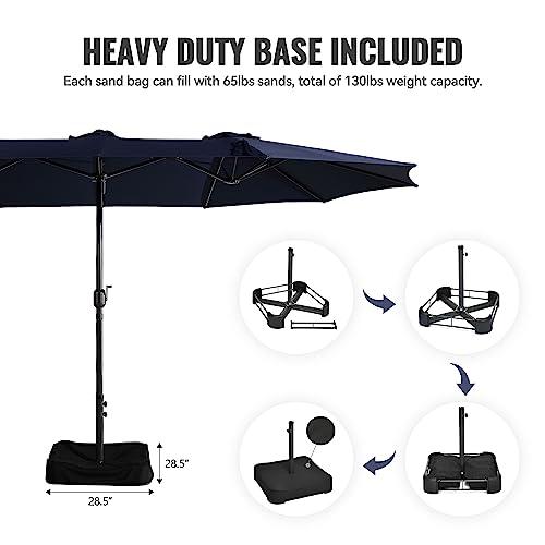 MONDAWE 15ft Double Sided Patio Umbrella with Solar Lights (Base Included) Large Outdoor Table Umbrella Rectangular Market Umbrella with Hand Crank 36 LED 12 Ribs for Outside Backyard Poolside - CookCave