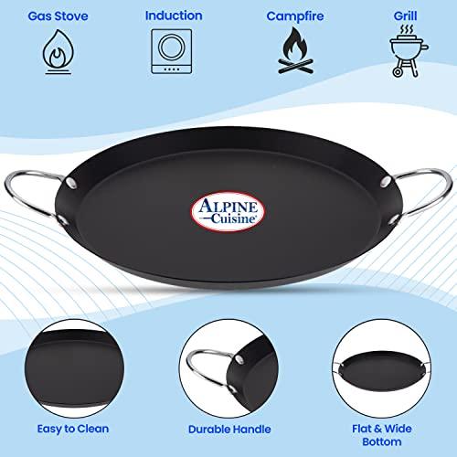 Alpine Cuisine Nonstick Round Comal Griddle 11-Inch - Black Carbon Steel Tortilla Comal Griddle with Double Handle - Durable, Heavy Duty Comal for Cooking - Even-Heating - CookCave